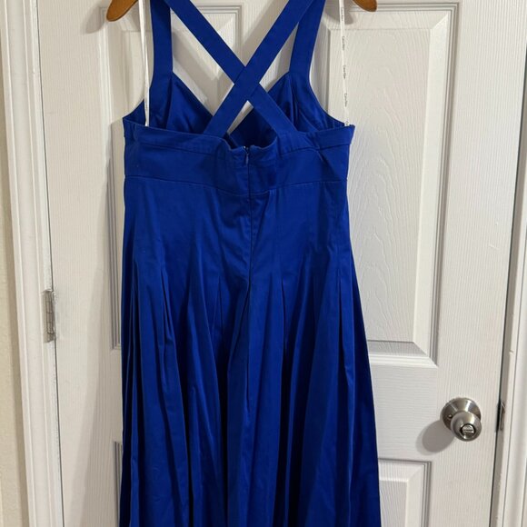 Calvin Klein Royal Blue Cross Back Pleated Fit & Flare Dress Size 12 - Picture 2 of 3